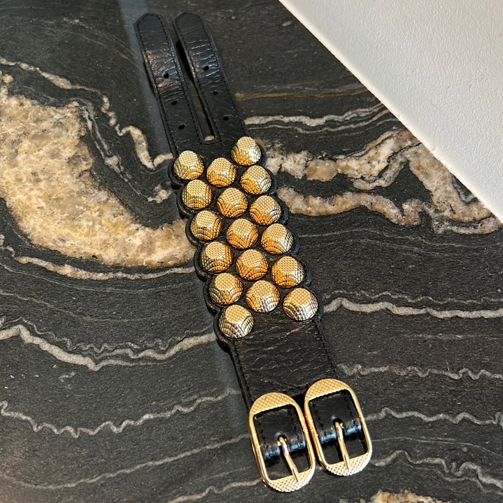 Balenciaga Black Giant Agneau Arena Leather 3 Row Studded Bracelet